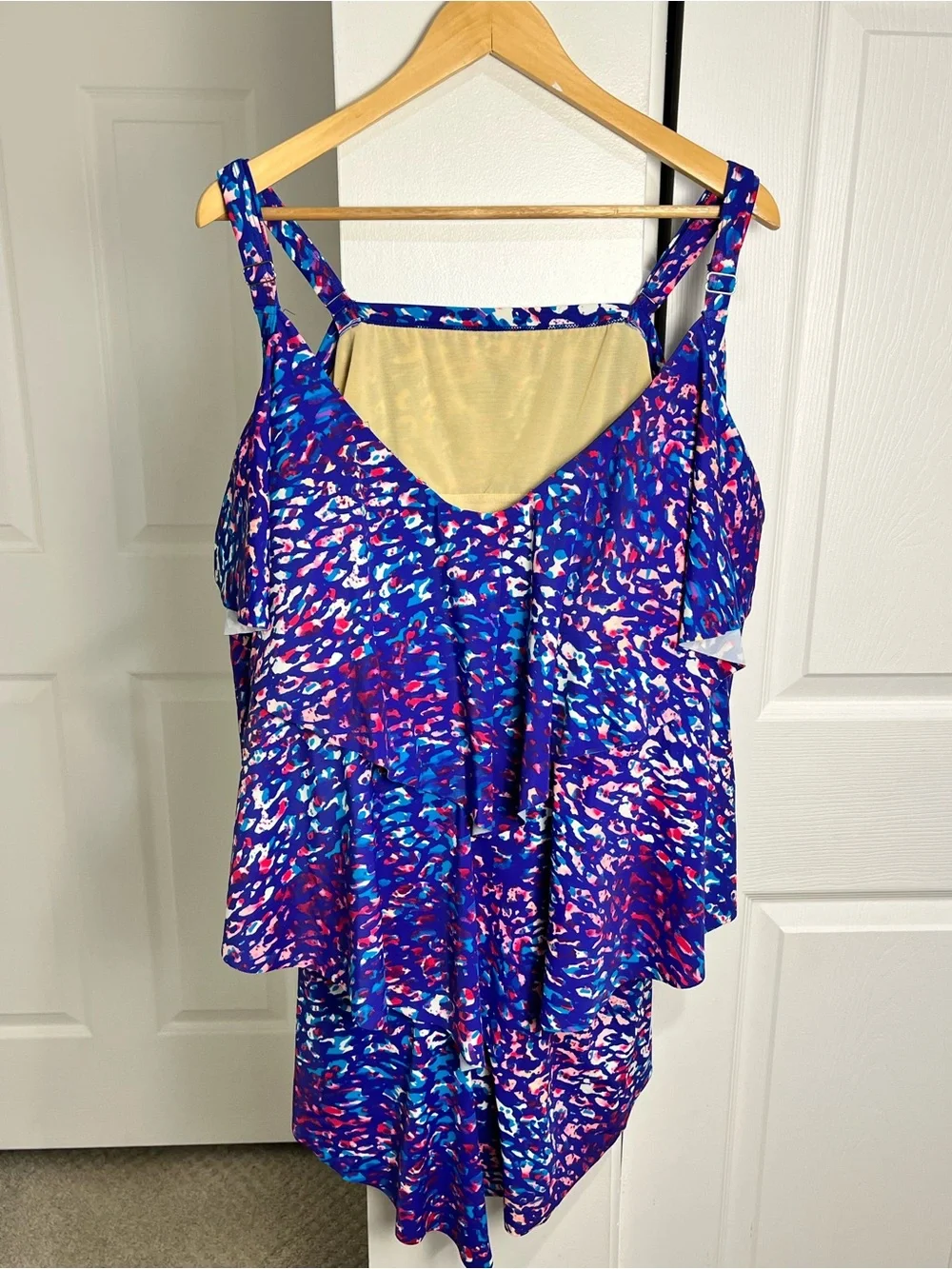Swimsuits For All Tankini Tank Top Blue Pink Purple  Size 34 Padded Swim EUC